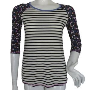 MATILDA JANE Tee, S, Stripes/Floral Raglan Sleeves, Heartbeat Top,